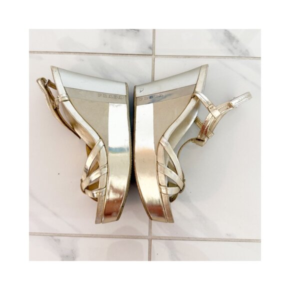 PRADA Gold Leather T Strap Wedge Sandals Size 38.5 (8.5) Y2K - Picture 6 of 11